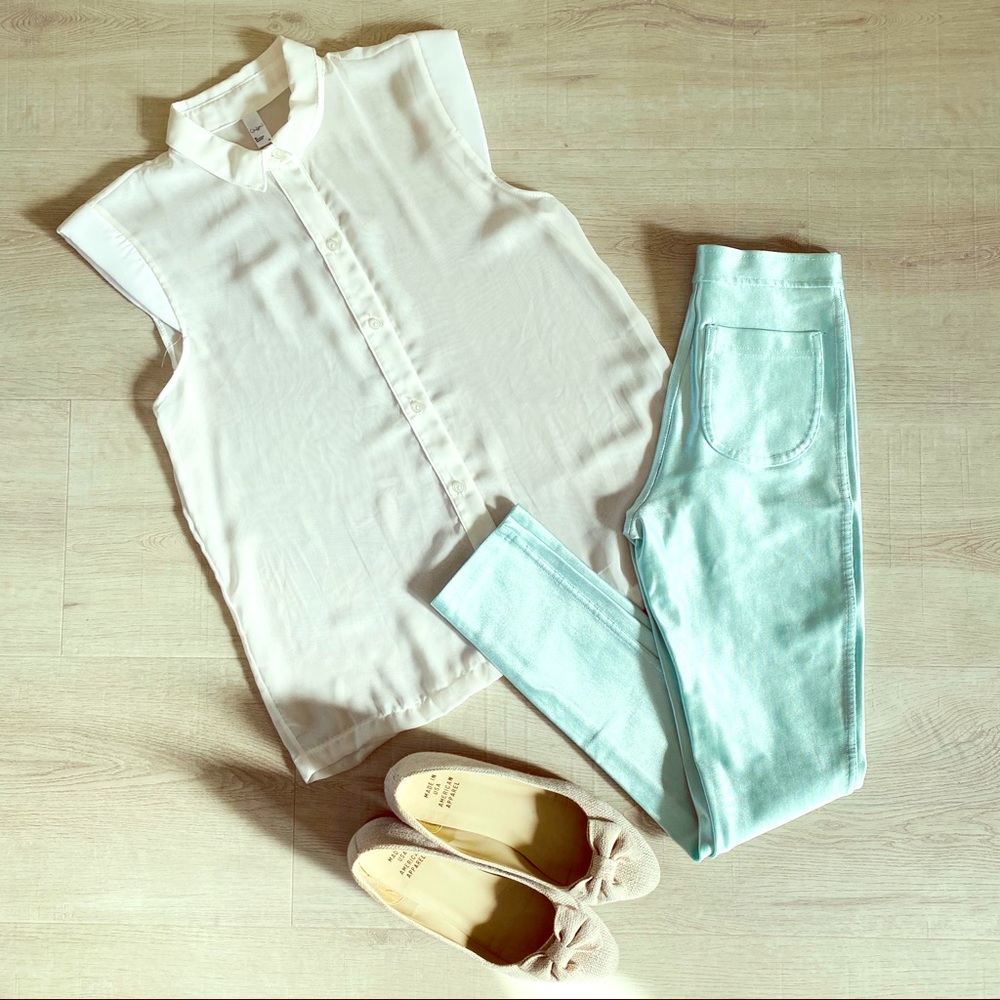 American Apparel Chiffon Shoulder Padded Button Up